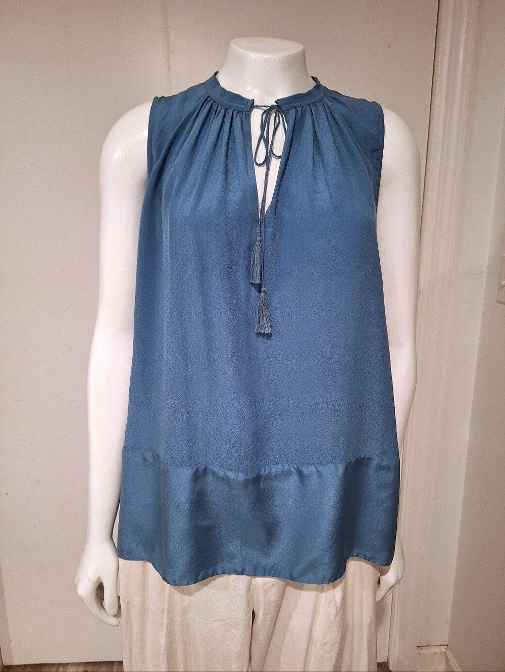Madewell silk flowy teal tank top with tassel tie